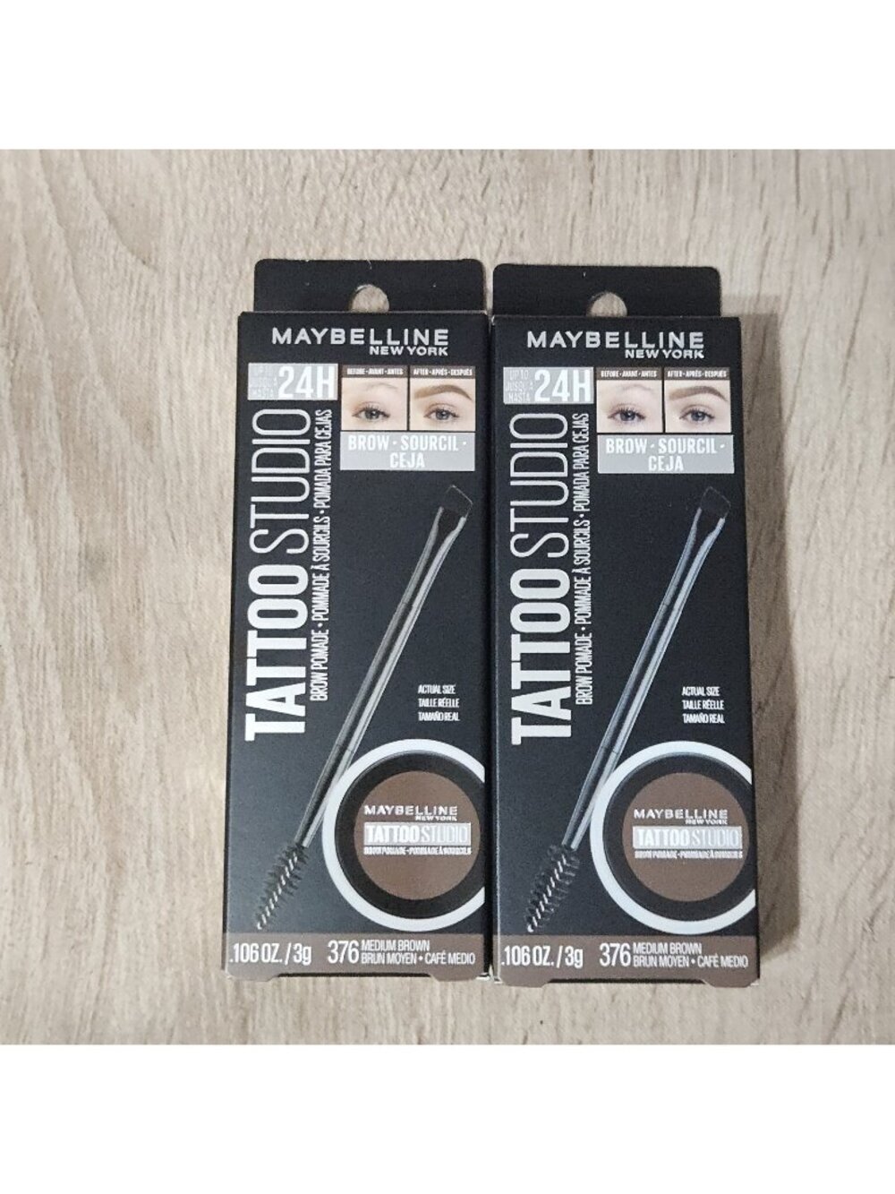 Maybelline 2-PACK Tattoo Studio Brow Pomade, Medium Brown 376, 0.106 oz NEW